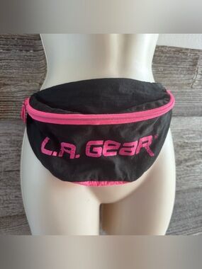 Vintage L.A. Gear Black & Hot Pink Nylon Fanny Pack Waist Bag 80s 90s
